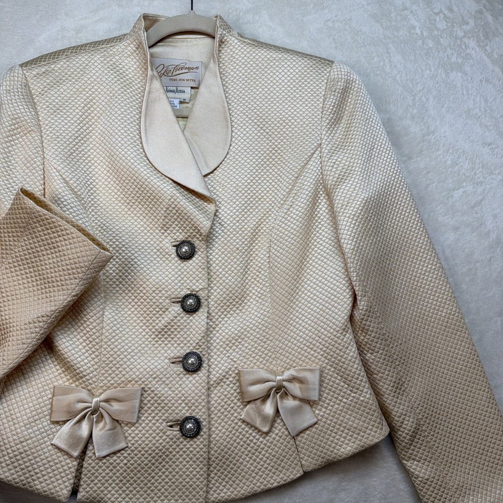 Rickie Freeman Teri Jon Nites Cropped Bow Jacket Womens 6 Wedding Occasion
